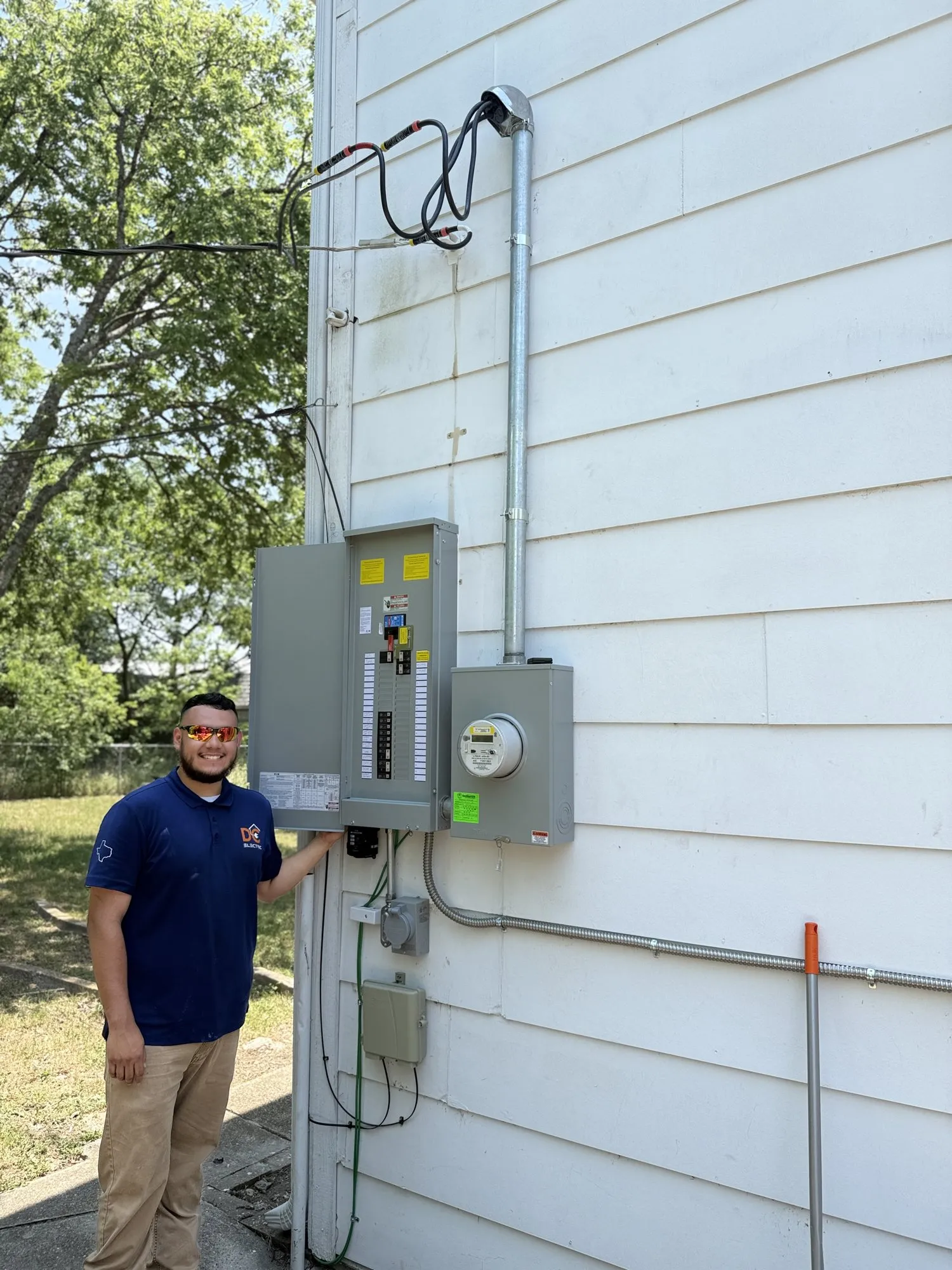 A completed meter and main panel replacement on an Austin home — new service equipment installed and inspected.