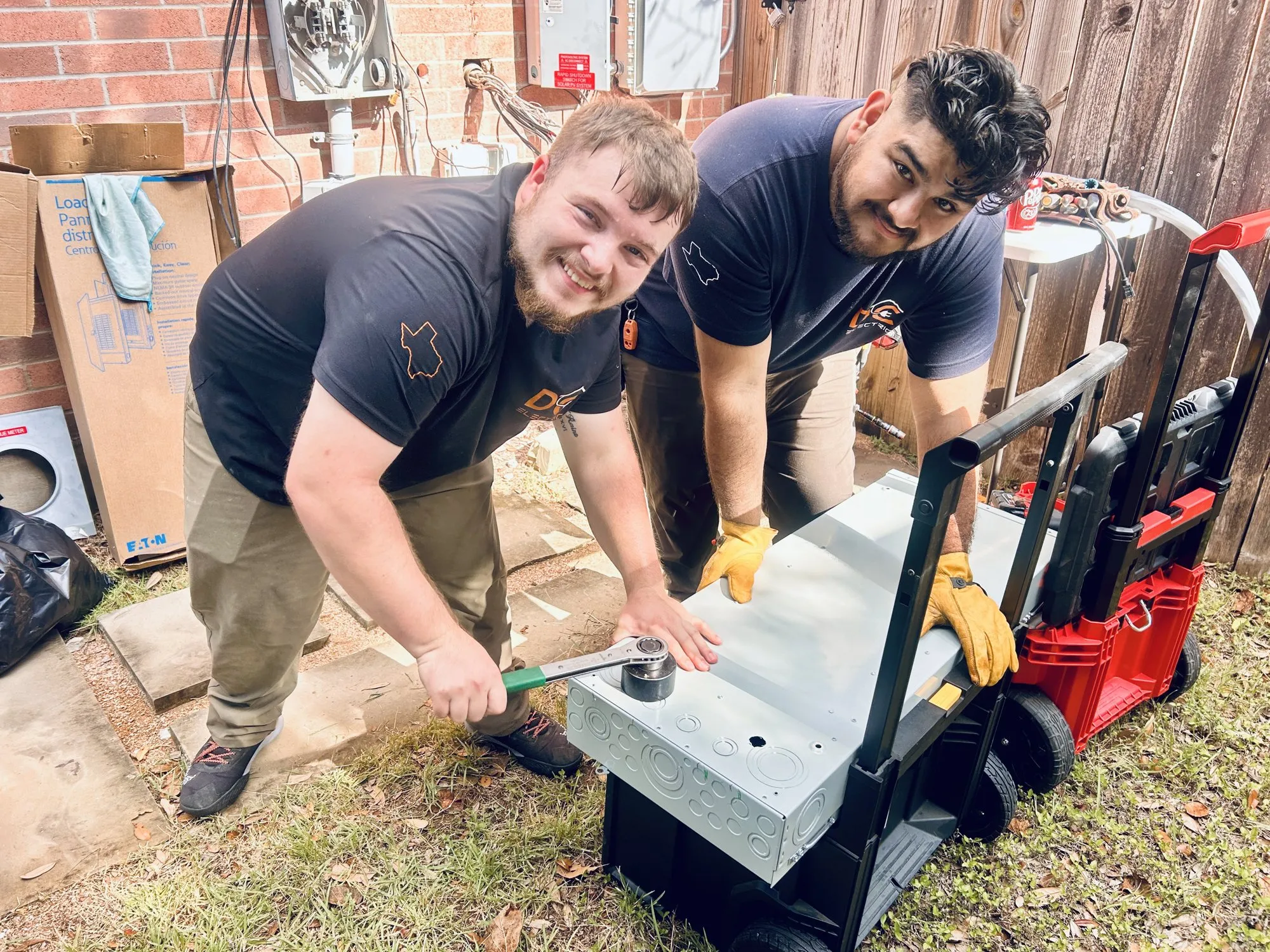 The crew on a new service upgrade — licensed residential electrician in Austin TX (DC Electric)