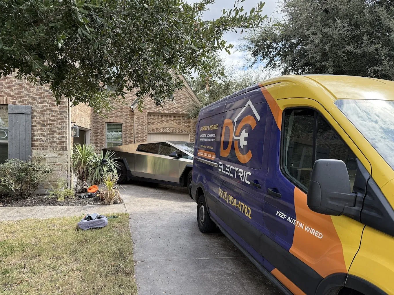 High-amperage Tesla Universal Wall Connector installed for a Cybertruck in Greater Austin.
