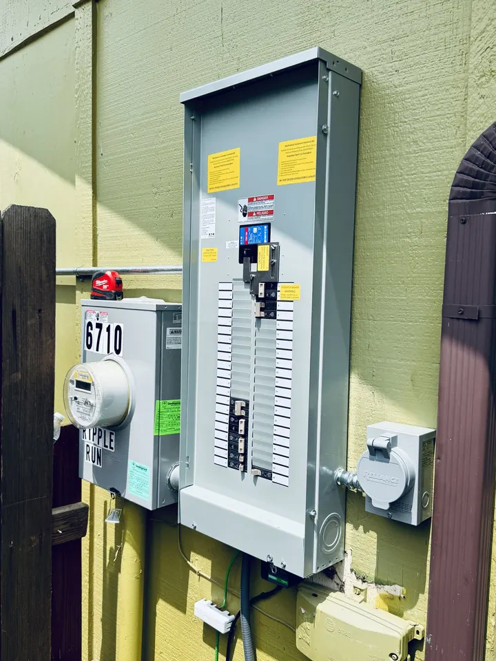 Electrical service upgrade with backup generator inlet box in Bee Cave TX