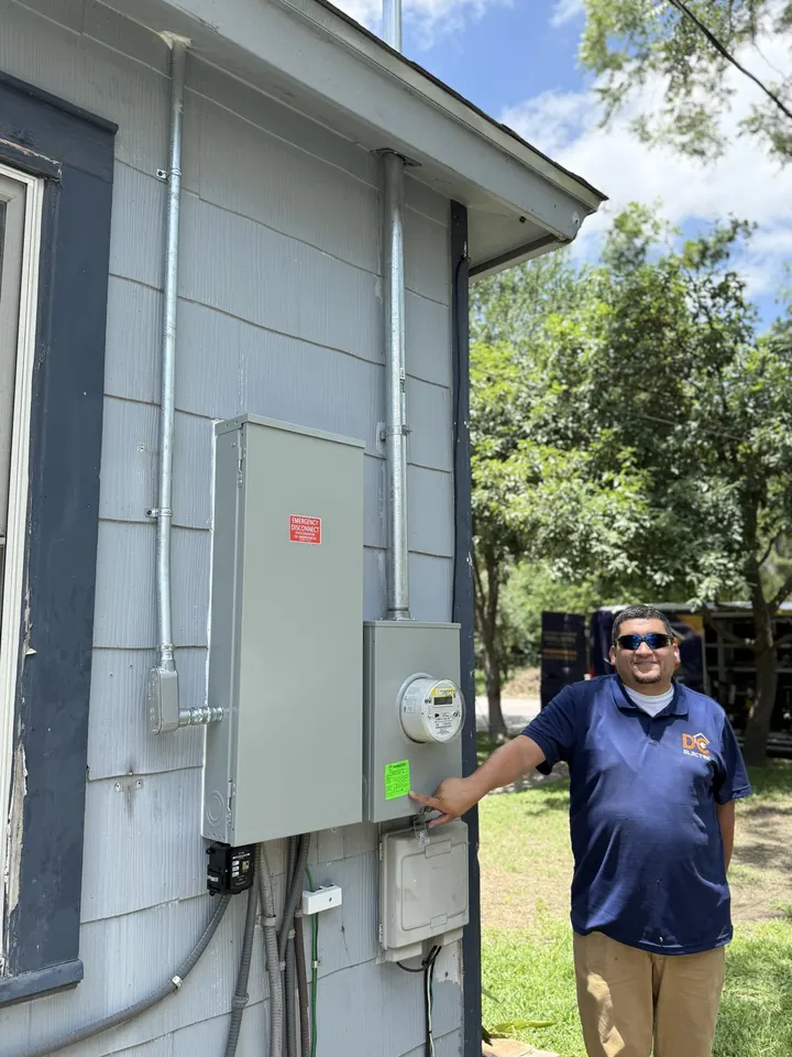 Code-compliant electrical panel replacement with passed city inspection sticker in Pflugerville