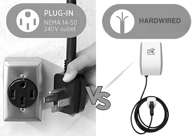 NEMA 14-50 outlet vs. hardwired EV charger comparison by DC Electric, offering expert installations in Austin, TX, and surrounding areas
