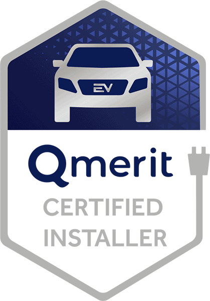 Qmerit Certified Installer badge for DC Electric, part of the Qmerit network, offering expert EV charger installations in Austin, TX, and surrounding areas
